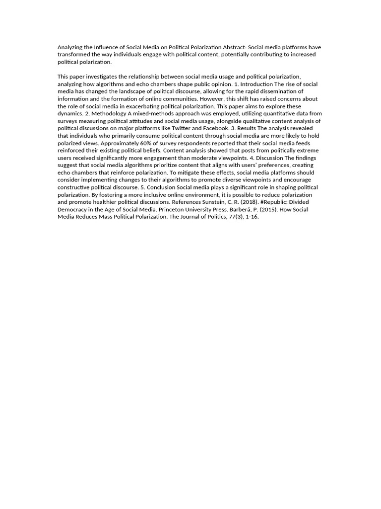 Analyzing The Influence of Social Media On Political Polarization | PDF