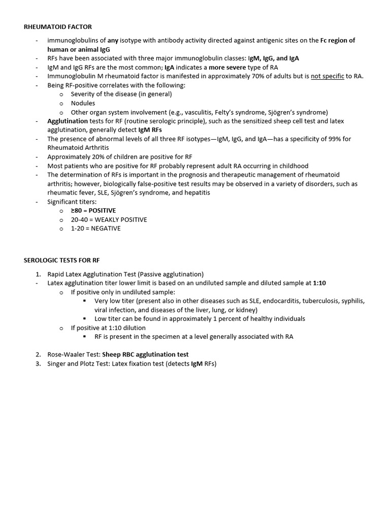 Understanding Rheumatoid Factor Testing | PDF