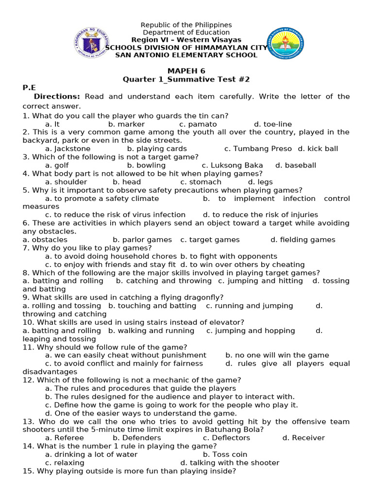 Mapeh 6 - Revised Summative Test No.2 Quarter 1 | PDF | Dieting ...