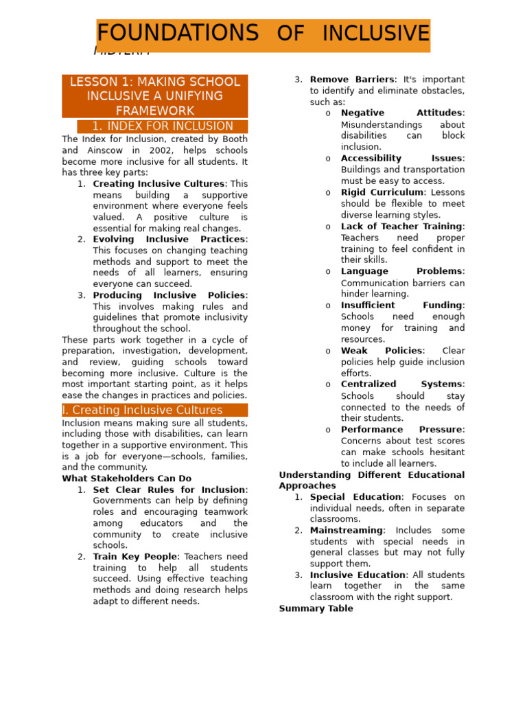 Inclusive Education Framework Guide | PDF | Inclusion (Education ...