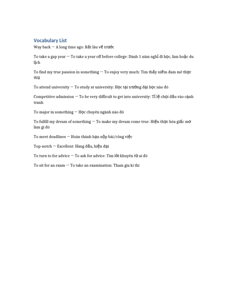 Vocabulary List | PDF