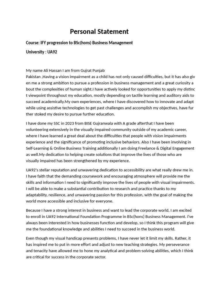 Personal Statement for Business Management | PDF | Cognition | Learning