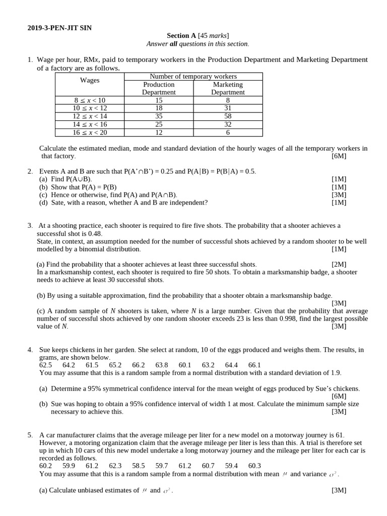 Statistical Analysis and Probability Problems | PDF