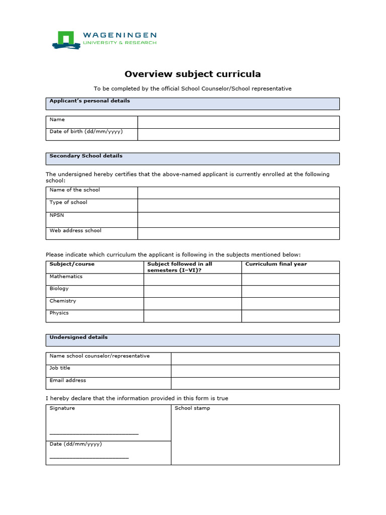 Overview Subject Curricula | PDF