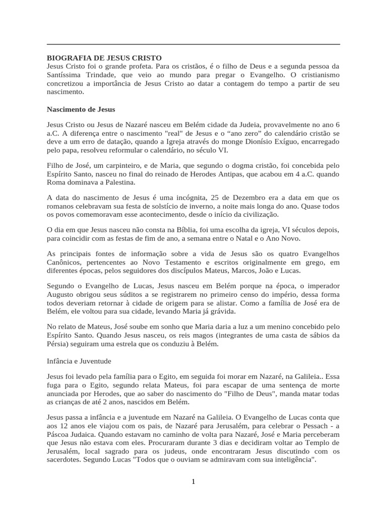 Biografia de Jesus Cristo | PDF | Jesus | Nascimento de Jesus