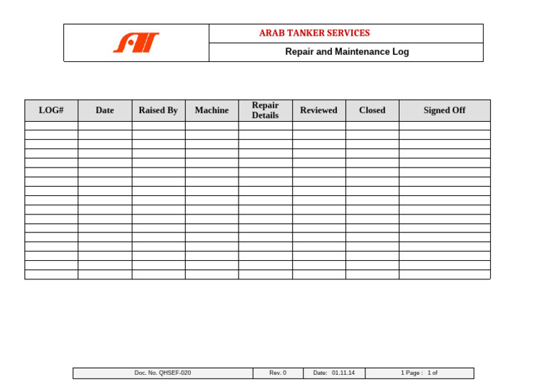 Arab Tanker Services Maintenance Log | PDF