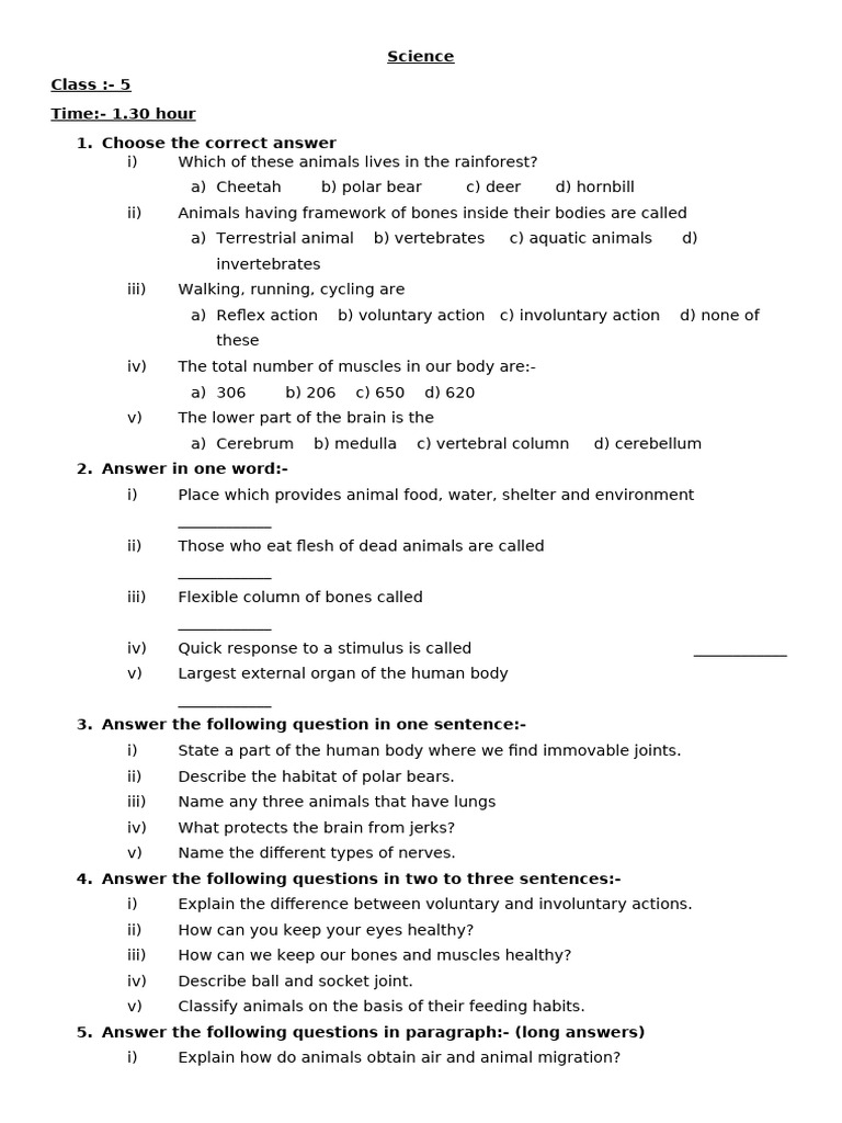 Easy Biology Questions for Grade 5 | PDF