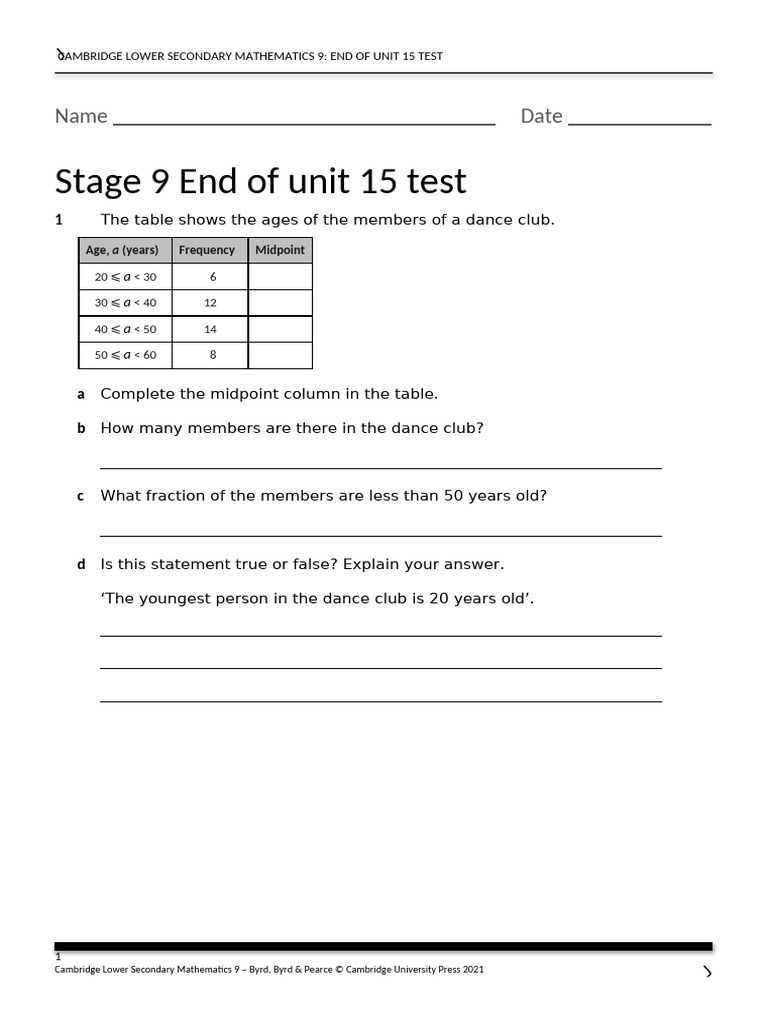 Stage 9 Unit 15 Test Overview | PDF