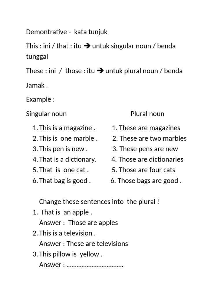 Demontrative Pronoun | PDF | Plural | Syntactic Relationships
