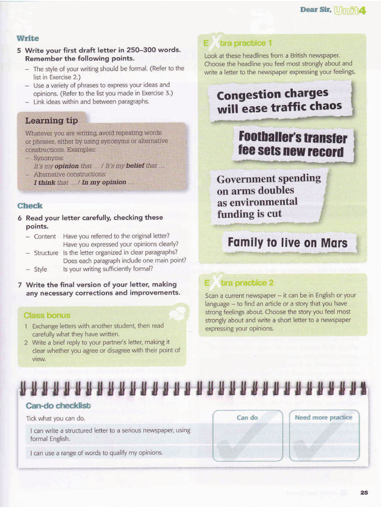 Letter To A Newspaper TASKS Real 4 Writing | PDF