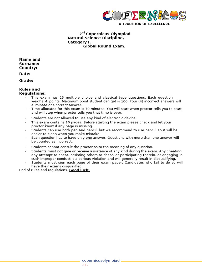 Copernicus Olympiad Natural Science Exam | PDF | Nature