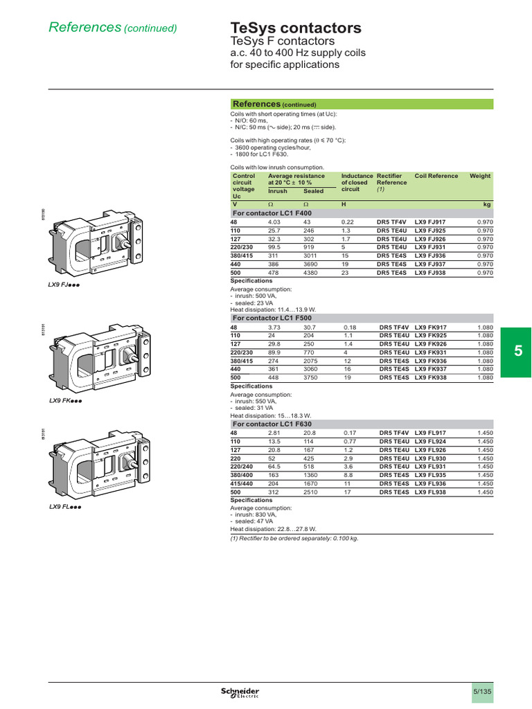 Schneider Contactor Specifications | PDF