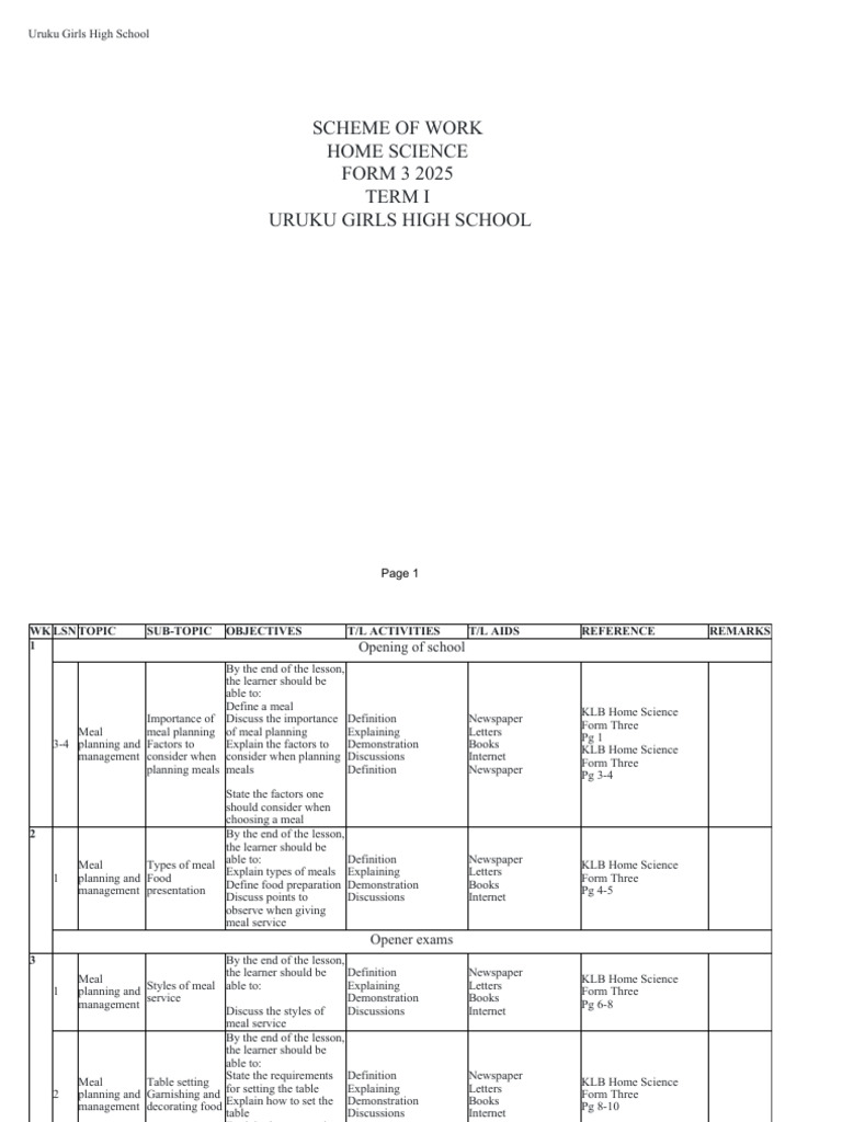 HOME SCIENCE - Form 3 - Term-I | PDF | Breastfeeding | Weaning