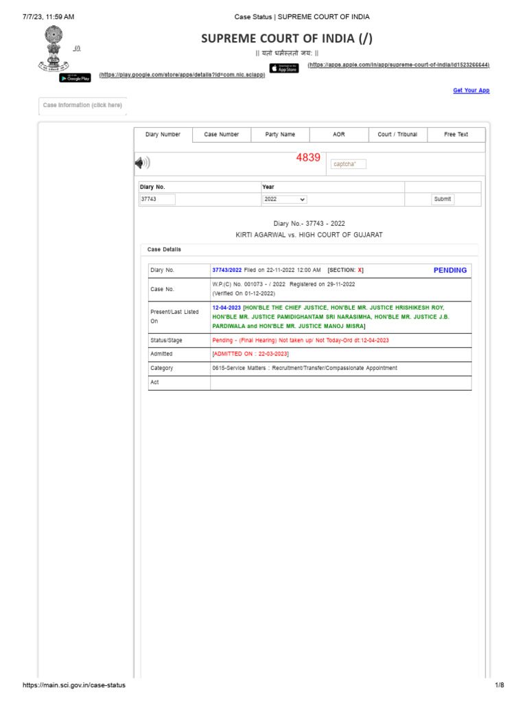 Supreme Court Case Status Update | PDF | Gujarat | Judiciaries