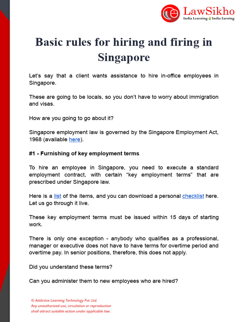 Hiring and Firing Rules in Singapore | PDF | Overtime | Employment