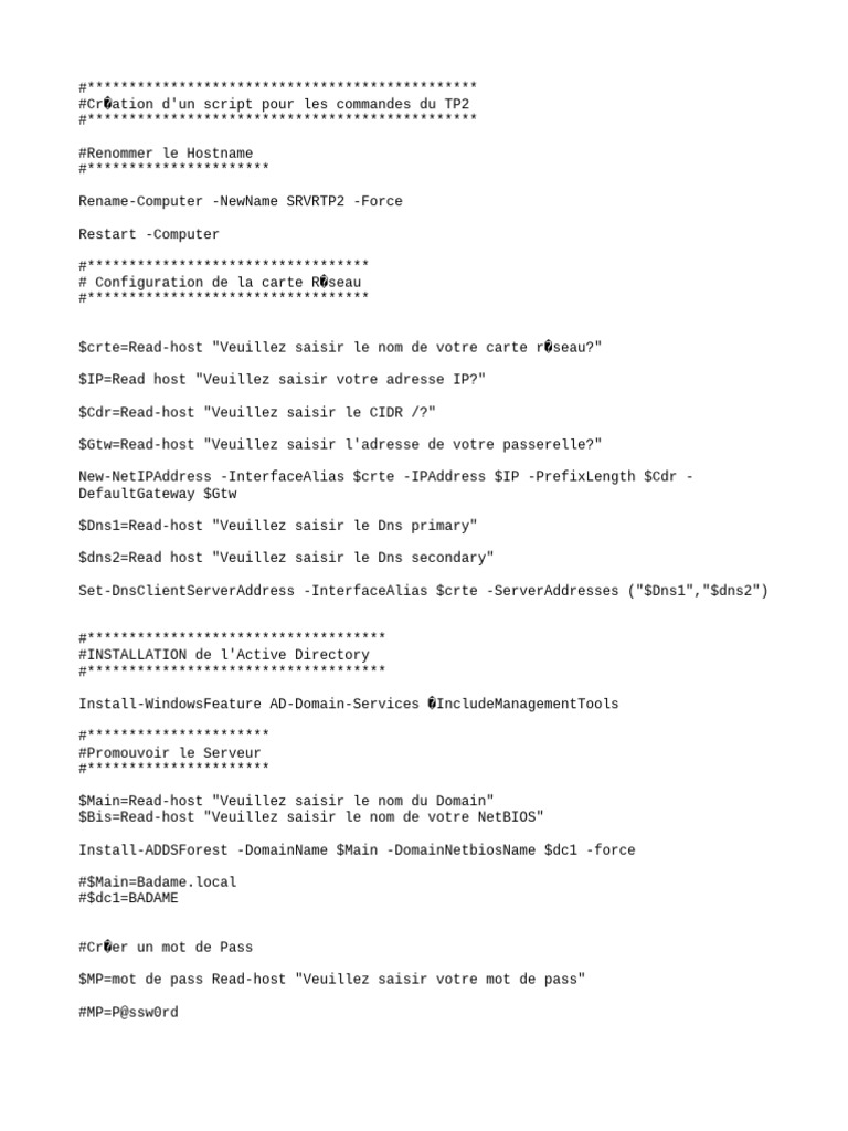 Script de configuration Active Directory | PDF | Architecture de réseau ...