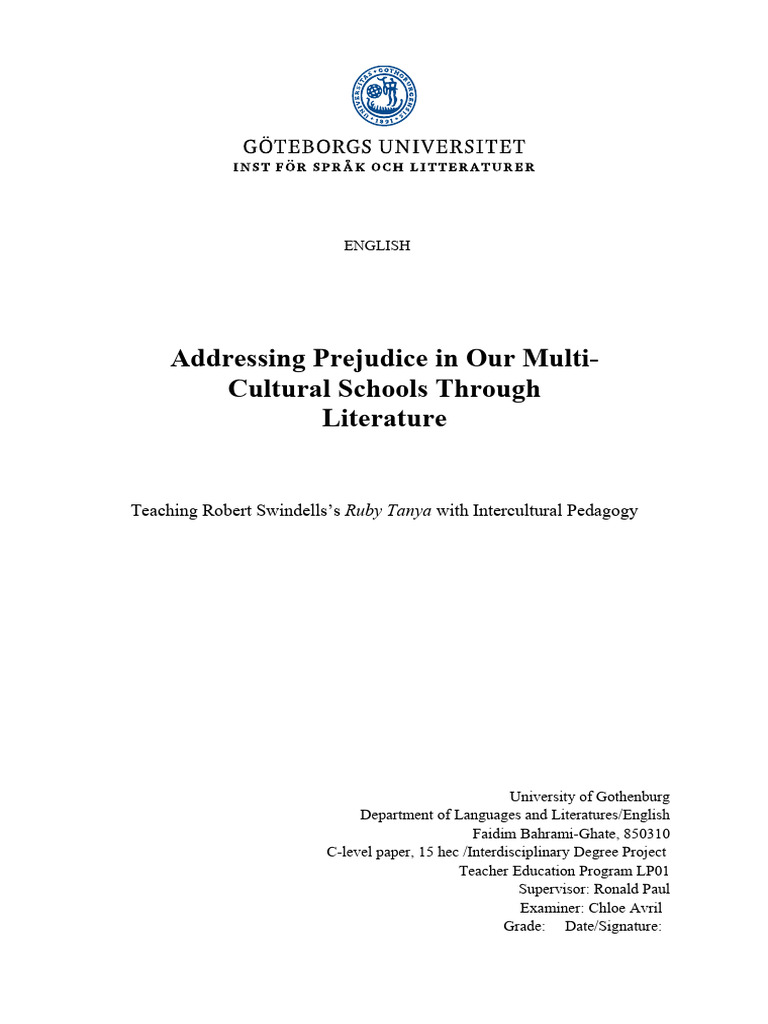 Teaching Ruby Tanya to Combat Prejudice | PDF | Pedagogy | Multiculturalism