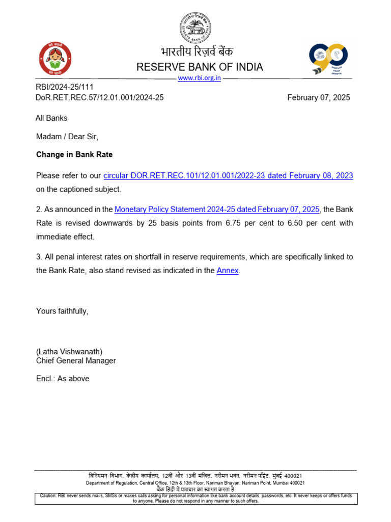 RBI Bank Rate Change Notification | PDF | Reserve Bank Of India ...