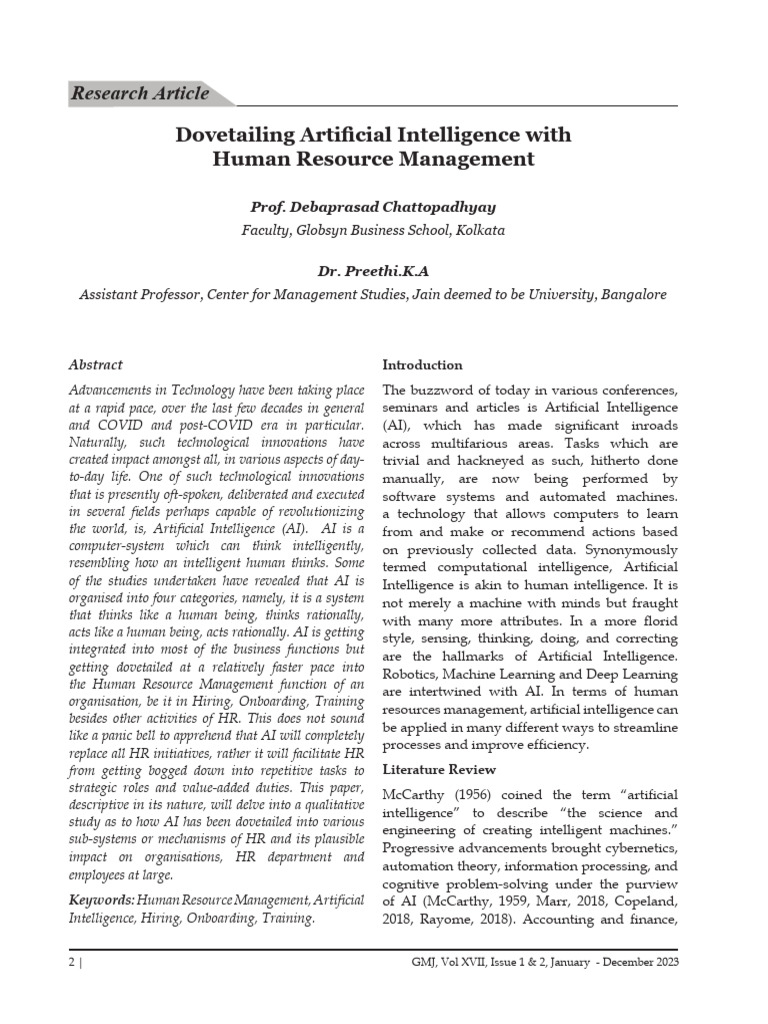 AI Integration in Human Resource Management | PDF | Artificial ...
