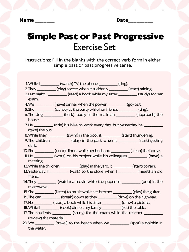 Simple Past and Post Progressive English Grammar Worksheet | PDF