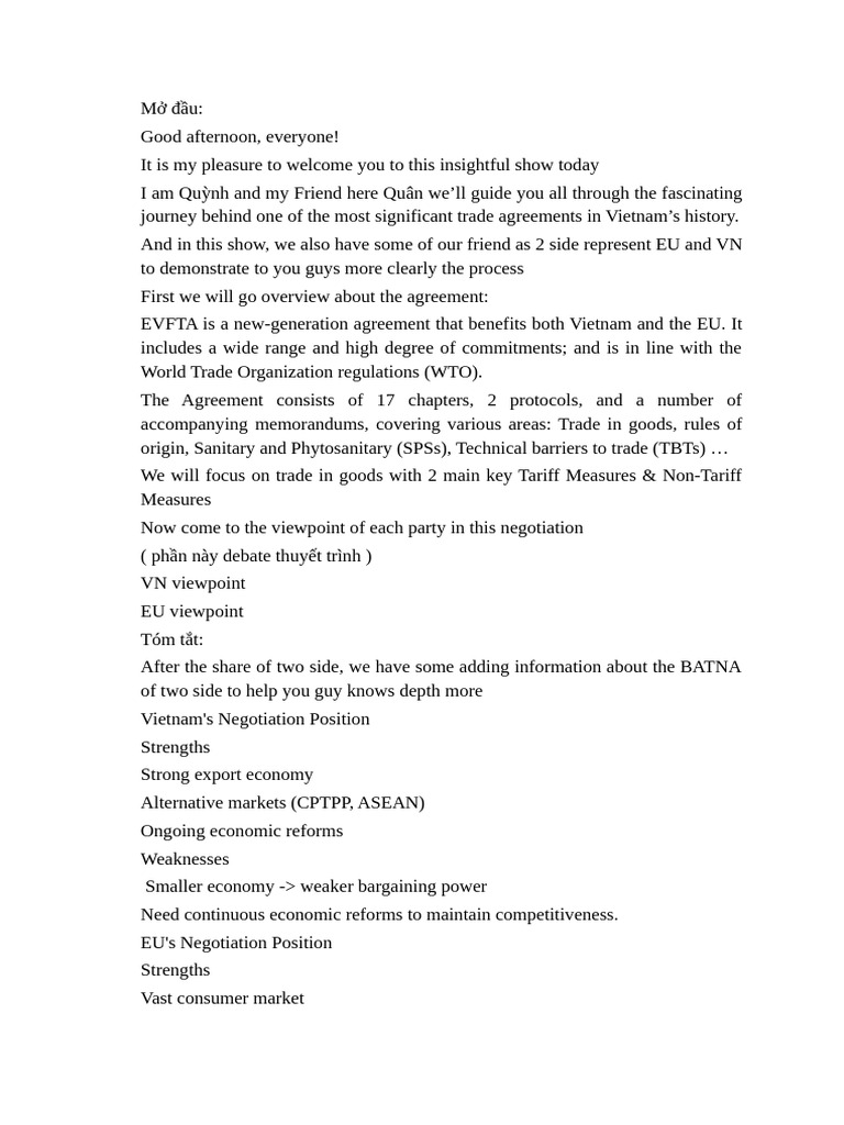 EVFTA: Vietnam-EU Trade Agreement Insights | PDF | Negotiation | World ...