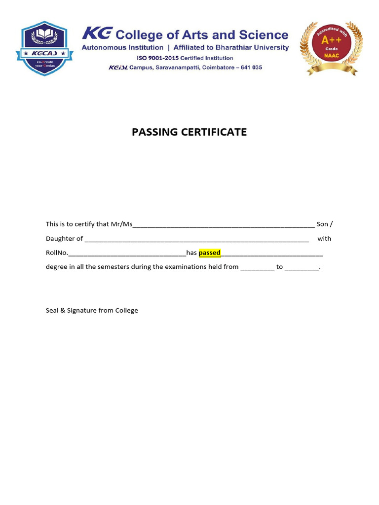 Graduation Passing Certificate Format | PDF