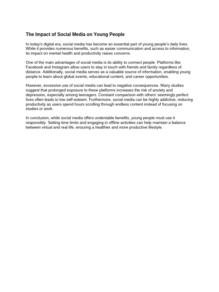 The Impact of Social Media On Young People | PDF
