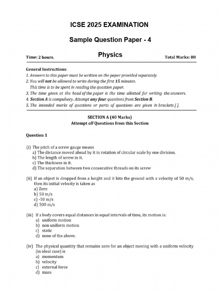 Physics - Practise Paper 4 | PDF