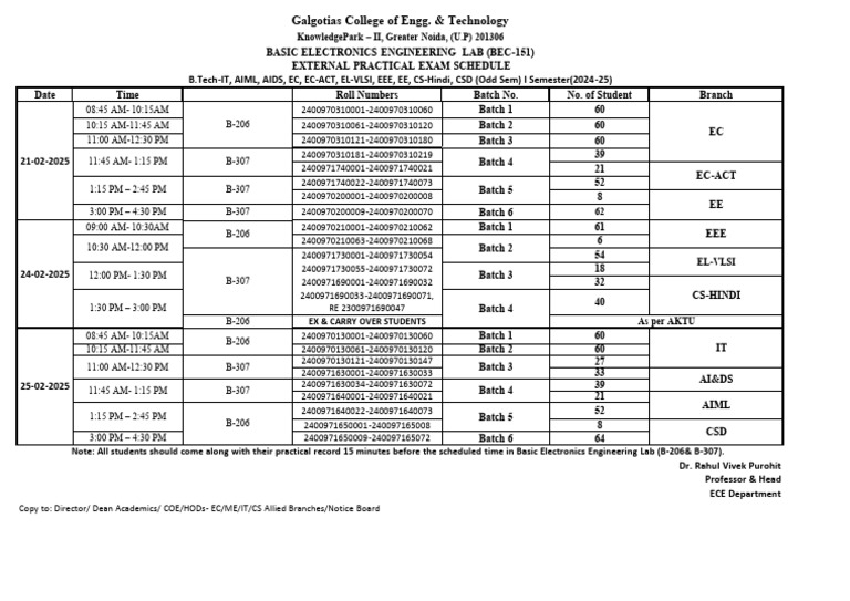 Fnal Electronics Lab Schedule Odd 2024-25 | PDF