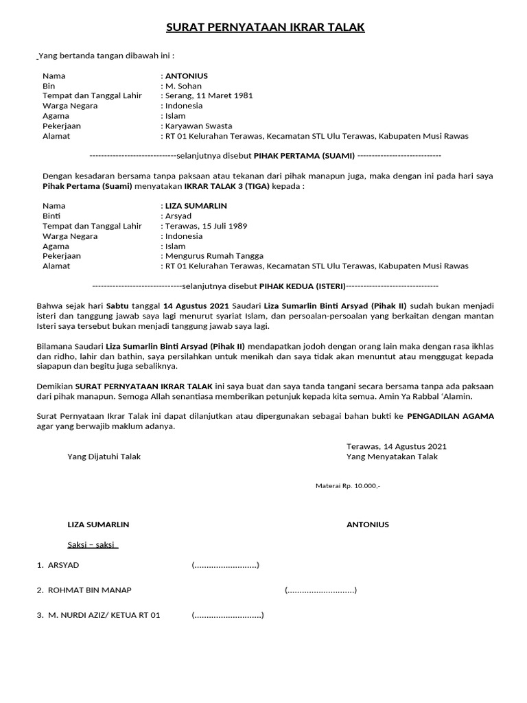 Ikrar Talak 3 Antonius Sumarlin | PDF