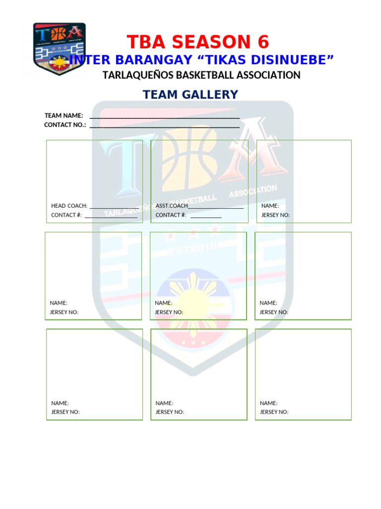 TBA Season 6 Team Registration Form | PDF