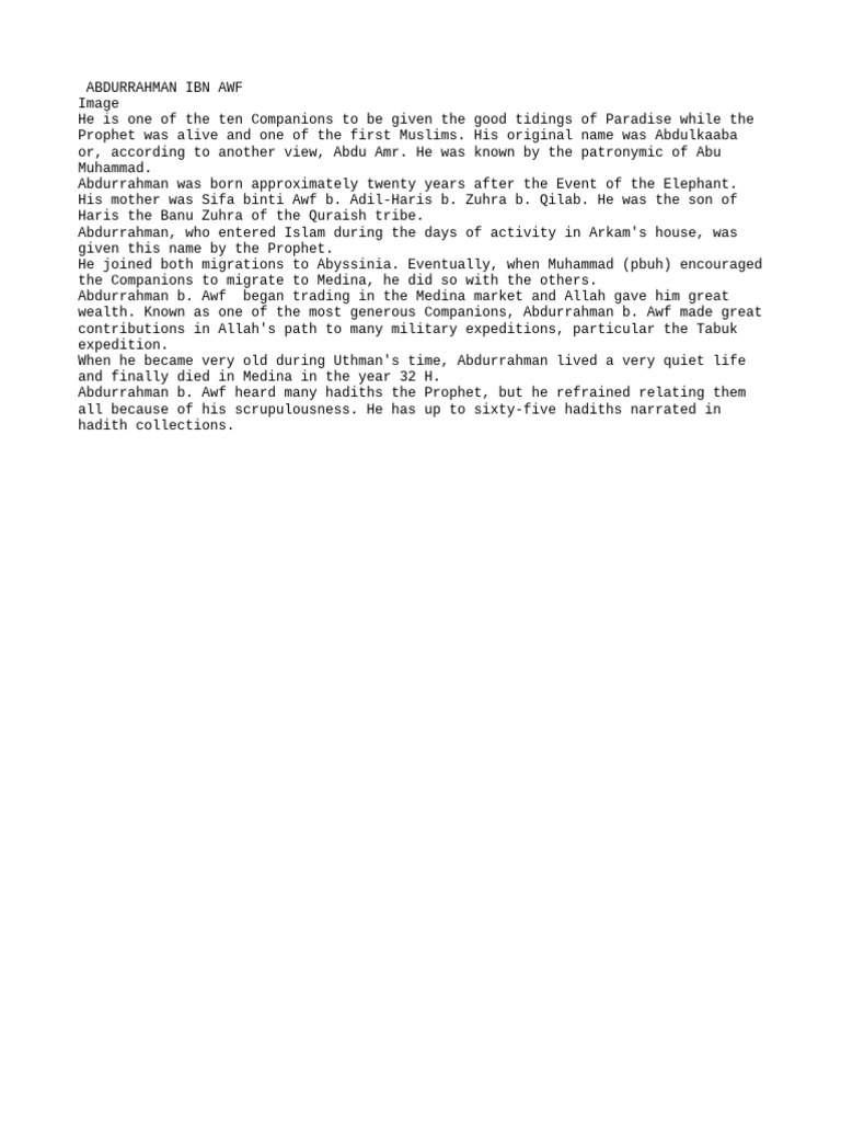 ABDURRAHMAN IBN AWF Image | PDF