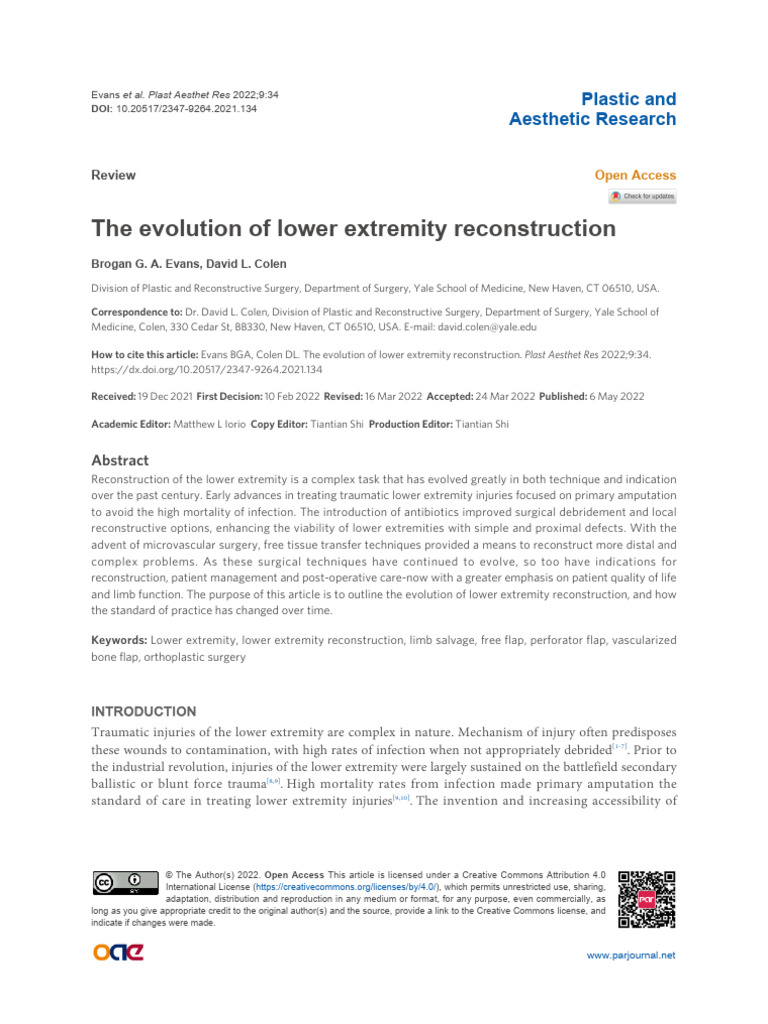 The Evolution of Lower Extremity Reconstruction | PDF | Amputation ...