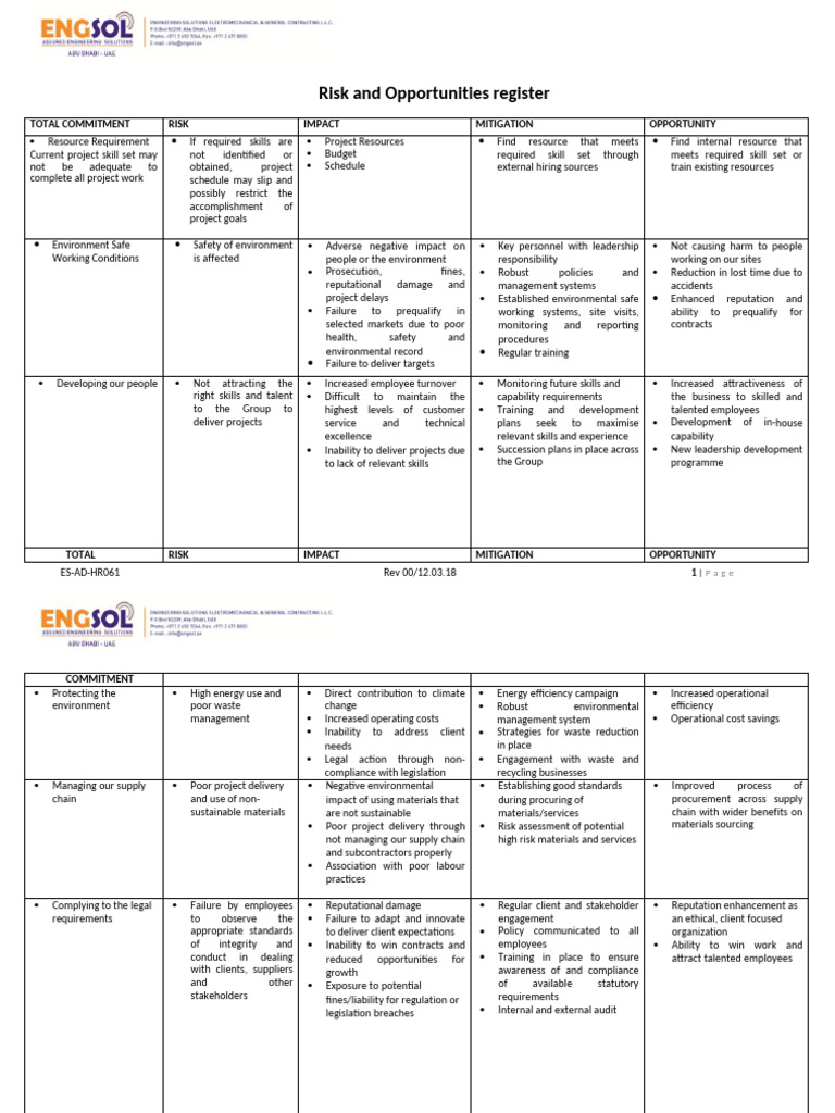 Risk and Opportunities Management Guide | PDF | Supply Chain | Employment