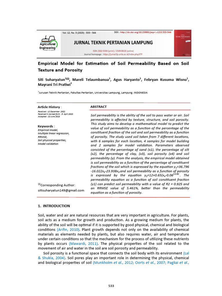 Soil Permeability Prediction Model | PDF | Porosity | Soil