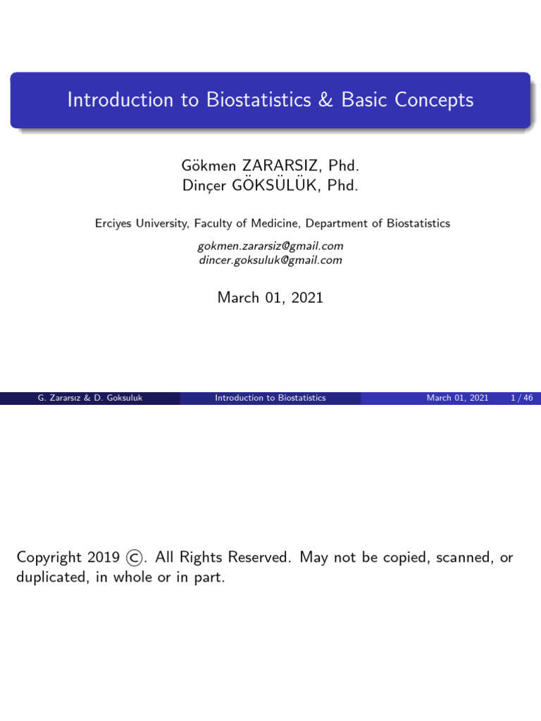 01 Introduction To Biostatistics | PDF | Statistics | Biostatistics