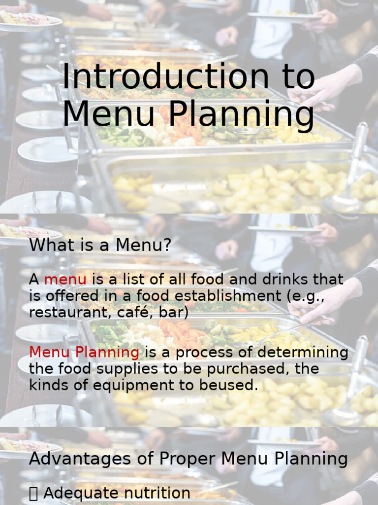Menu Planning Essentials and Guidelines | PDF | Menu | Foods