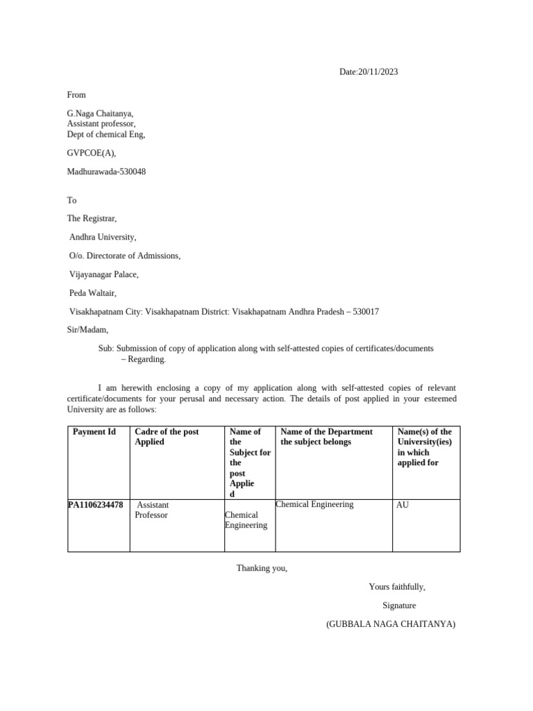 AU Covering Letter | PDF