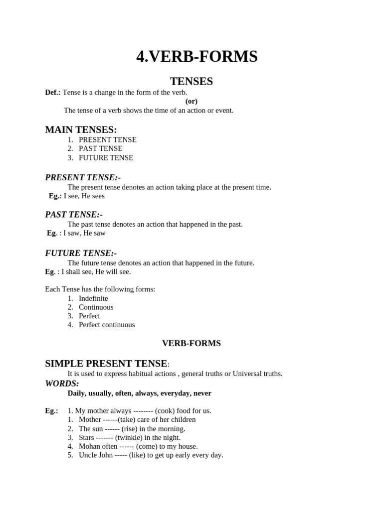 Verb Forms Notes Pdf Grammatical Tense Cost Of Living