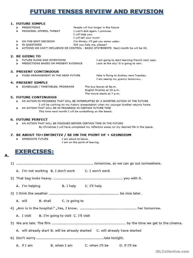 Future Tenses in English Grammar Guide | PDF