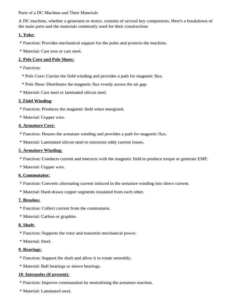 Components and Materials of DC Machines | PDF