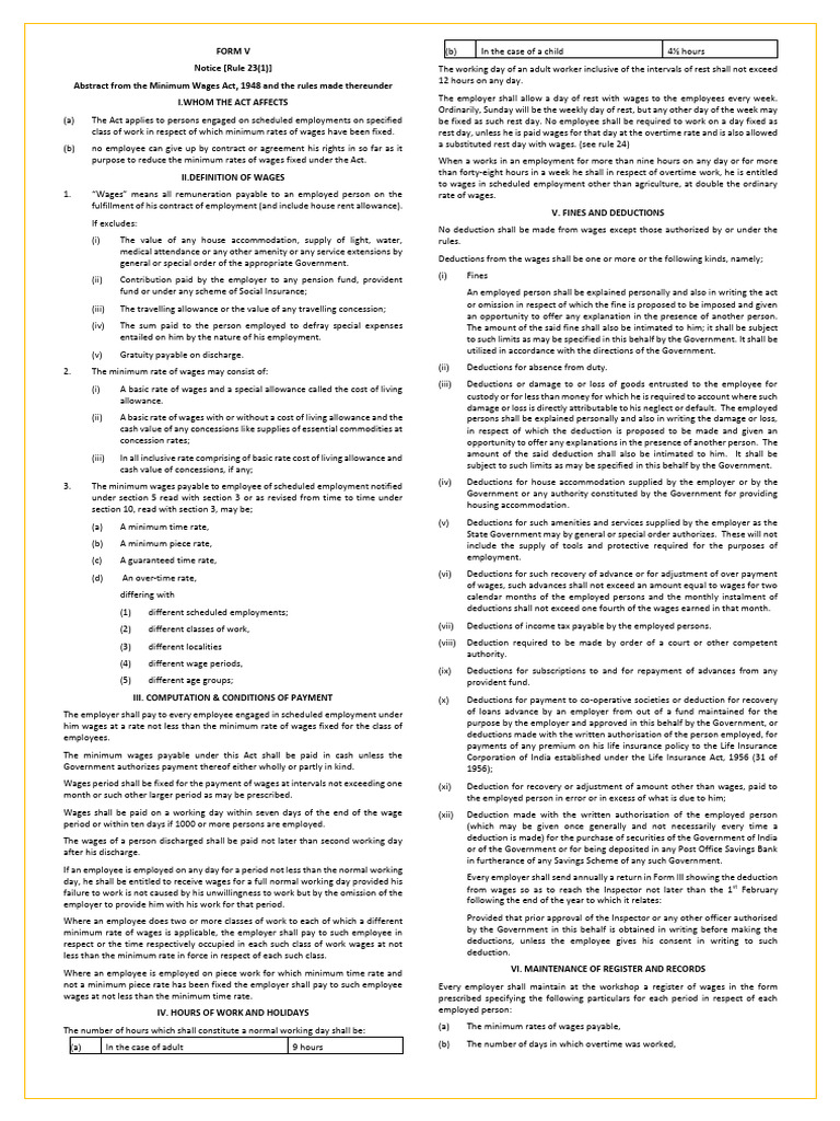Minimum Wages Act Overview and Guidelines | PDF | Cost Of Living ...