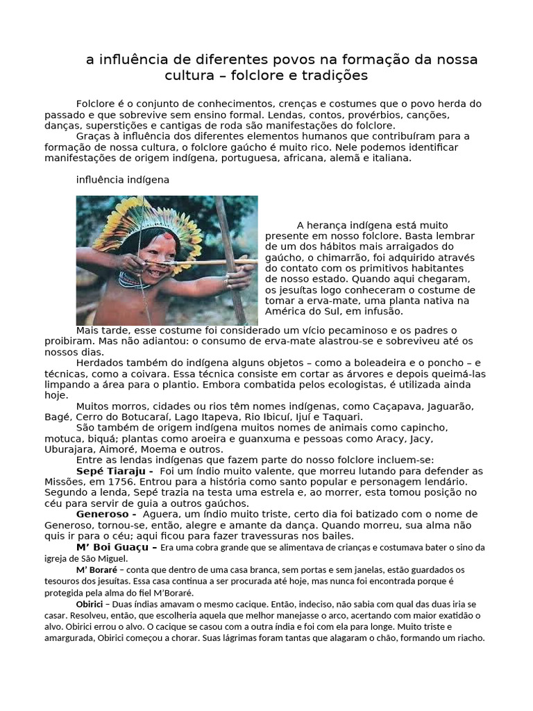 Influências Culturais no Folclore Brasileiro | PDF | Folclore | Povos ...