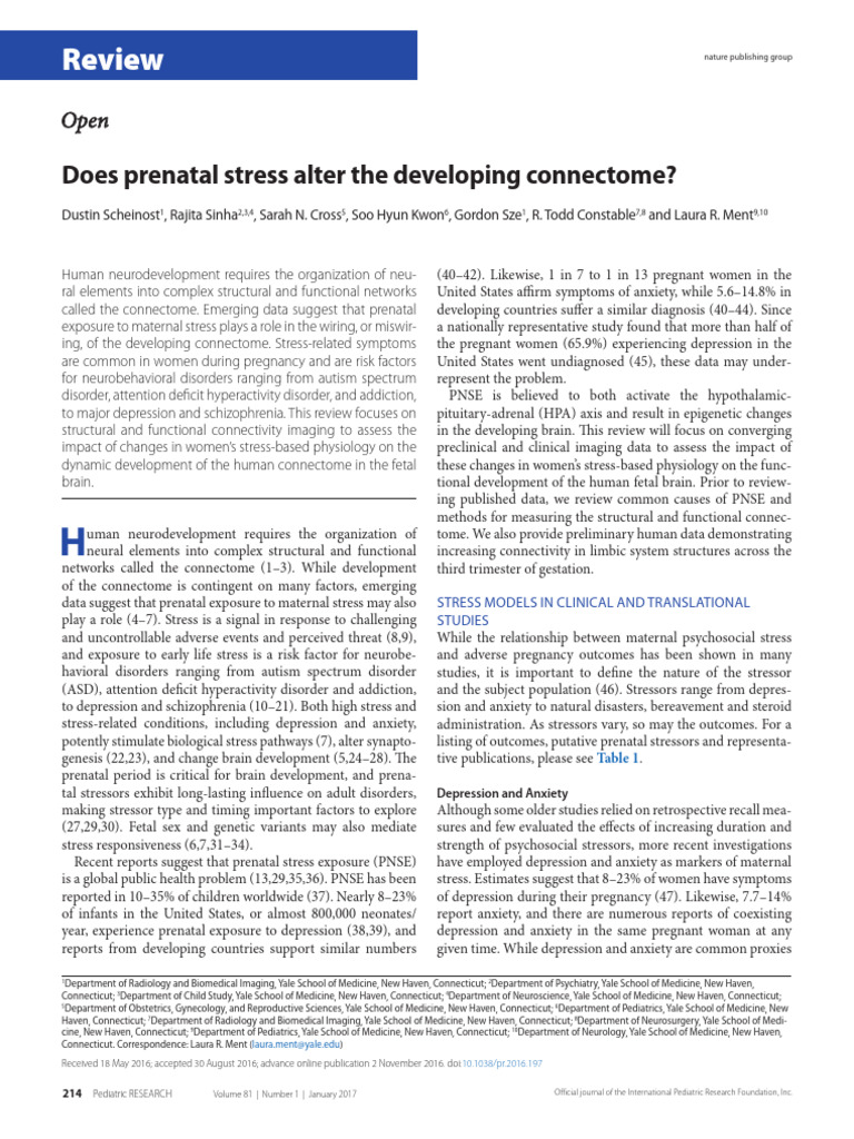 Prenatal Stress and Fetal Connectome Development | PDF | Stress ...