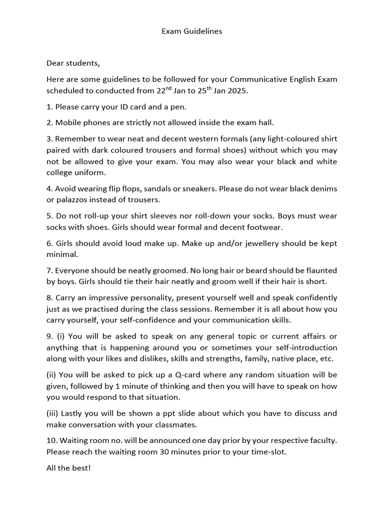 1st Sem Eng Exam Guidelines | PDF
