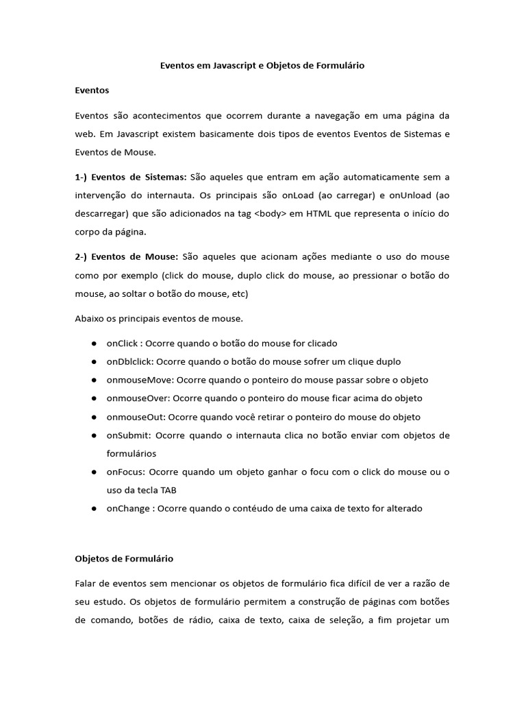 Eventos e Formulários em Javascript | PDF | Script Java | Engenharia de ...