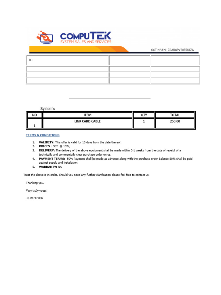 Cable Supply Quotation | PDF