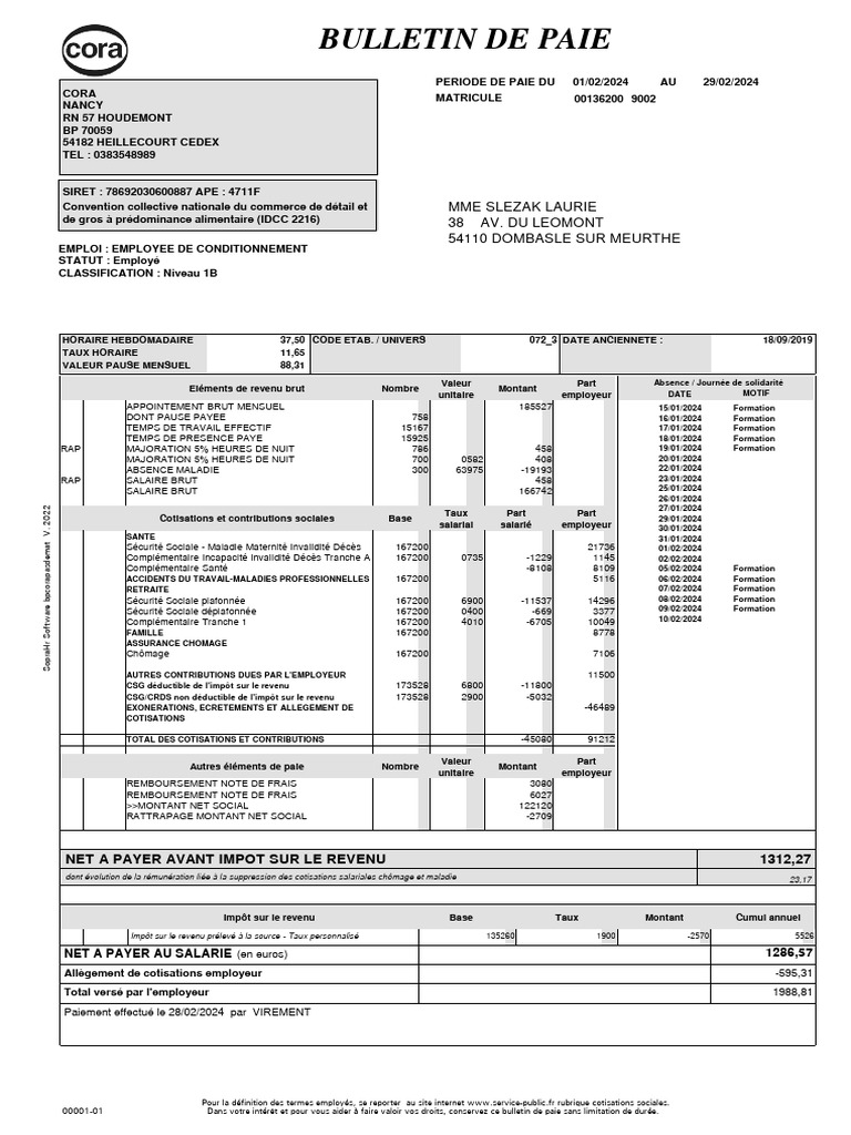 Bulletin de paie février 2024 | PDF | Impôt sur le revenu | Bulletin de ...