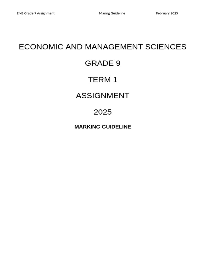 Grade 9 EMS Assignment Guidelines 2025 | PDF | Economics | Business