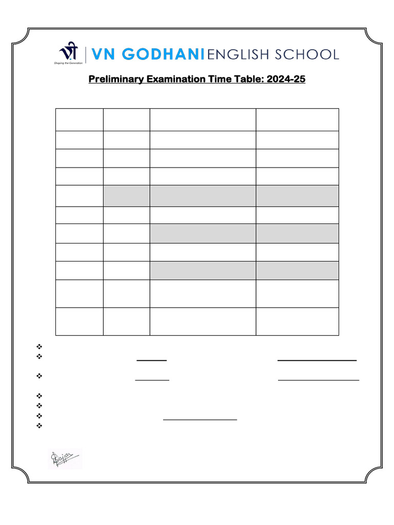 2024-25 Preliminary Exam Schedule | PDF